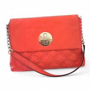 Kate Spade Gold Coast Quilted Turn-Lock Flap Shoulder Bag – Bright Coral Leather